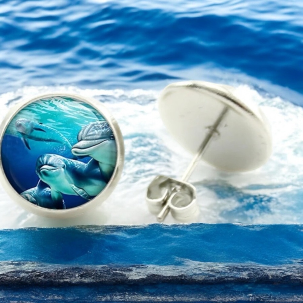 Silver and Aqua Blue Dolphin Underwater Earrings